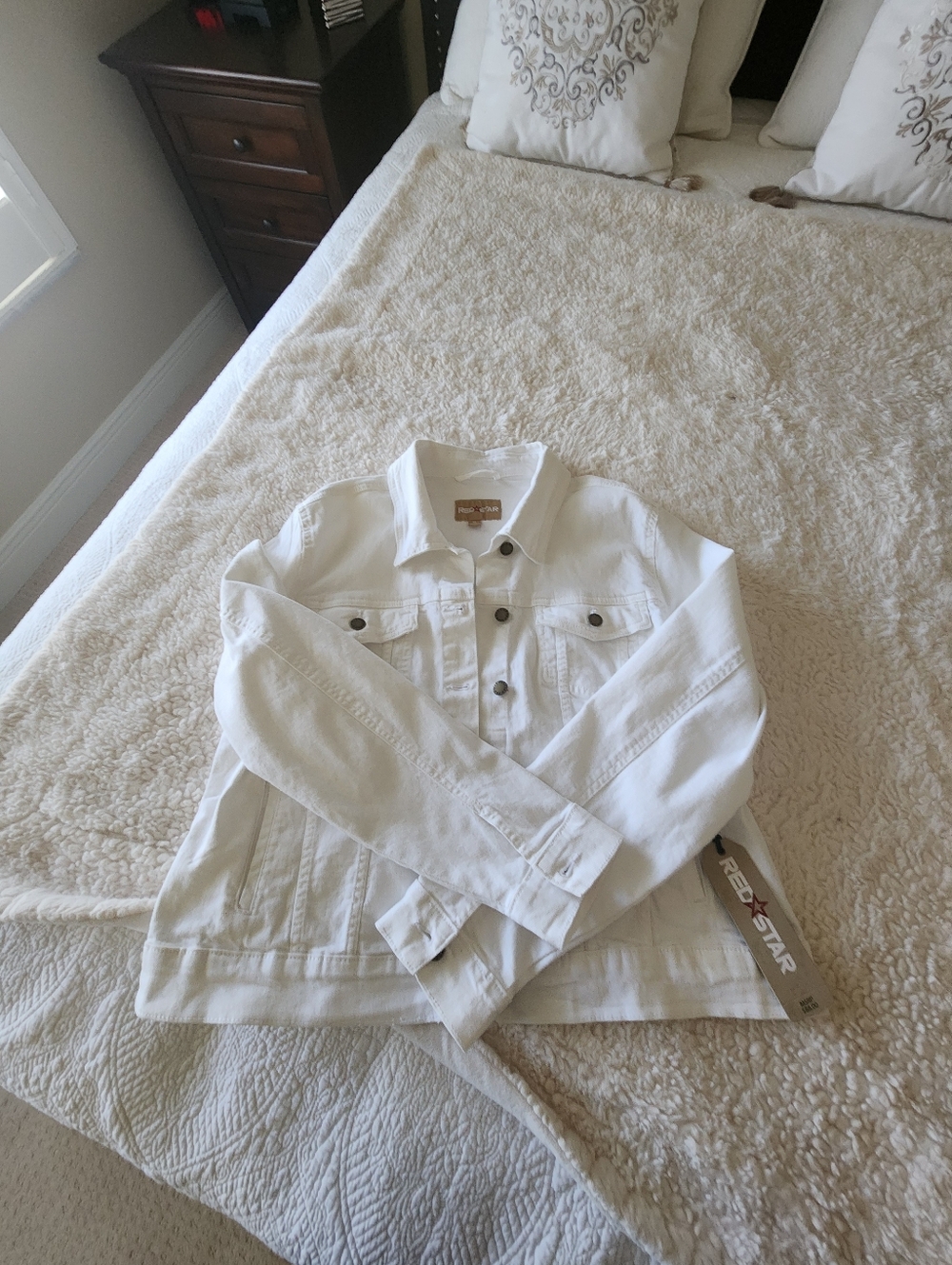 White Denim Jacket - Red Star